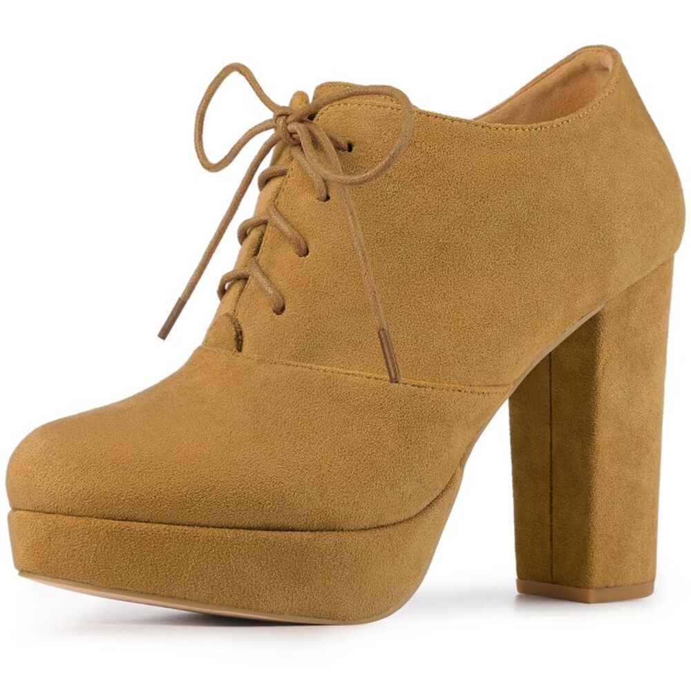 Platform Chunky Heel Brown Lace Up Ankle Booties